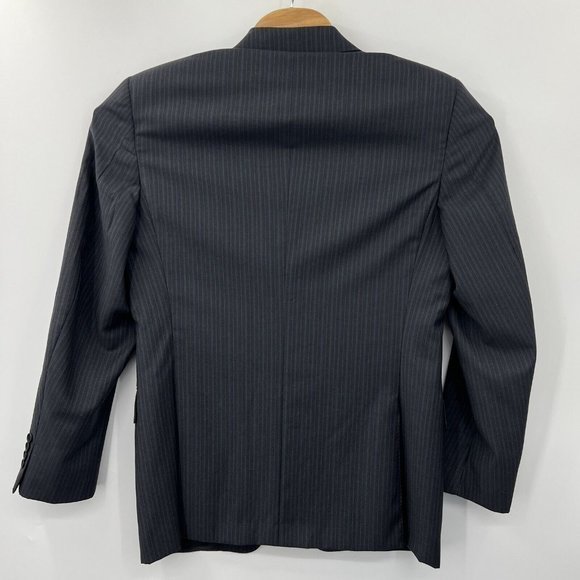 Canali Saks Fifth Men's 48 R Black Blue Striped 100% Wool 3 Button Jacket Coat - Picture 2 of 6